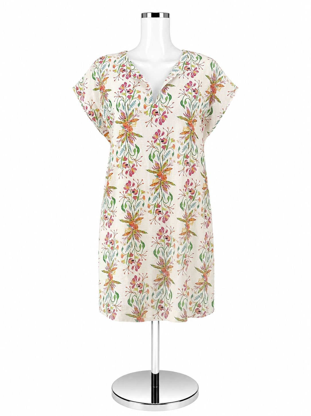 Abbey Glass Watercolor Floral Viscose Linen Tunic Dress Size Small