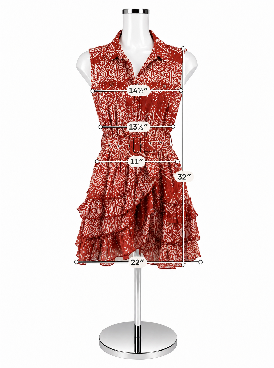 Steele Red &amp; White Ikat Print Cotton Tiered Mini Dress S Petite