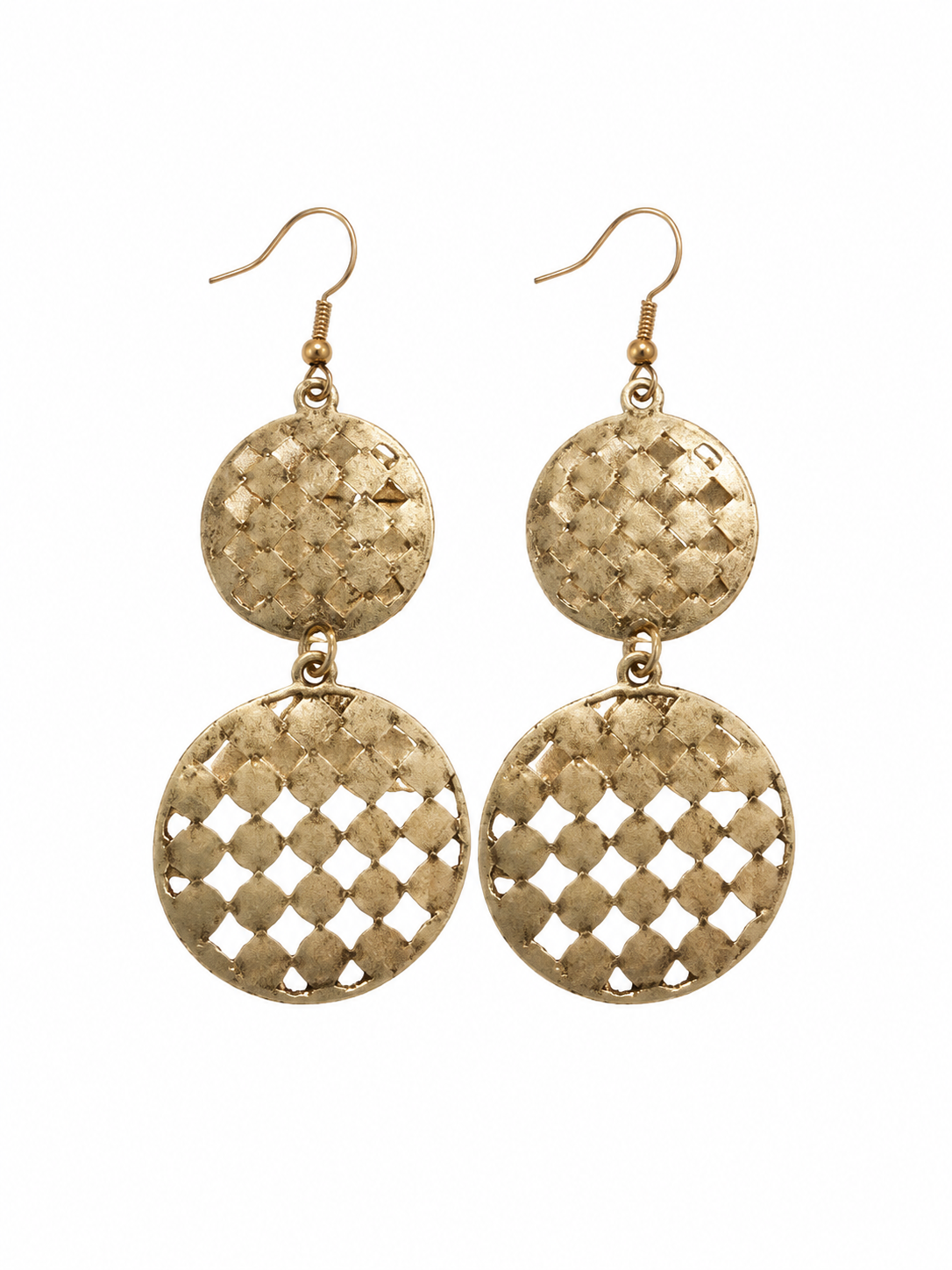 Marci Gold-Tone Geometric Lattice Double Circle Drop Earrings