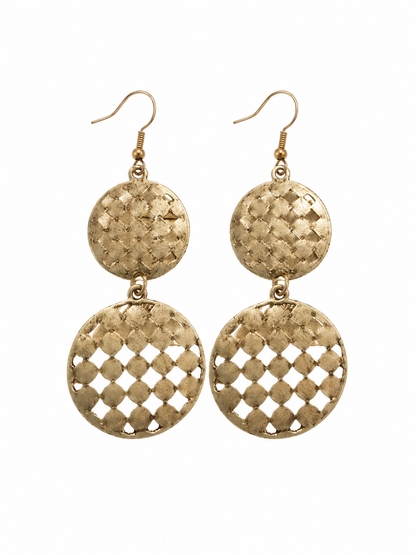 Marci Gold-Tone Geometric Lattice Double Circle Drop Earrings