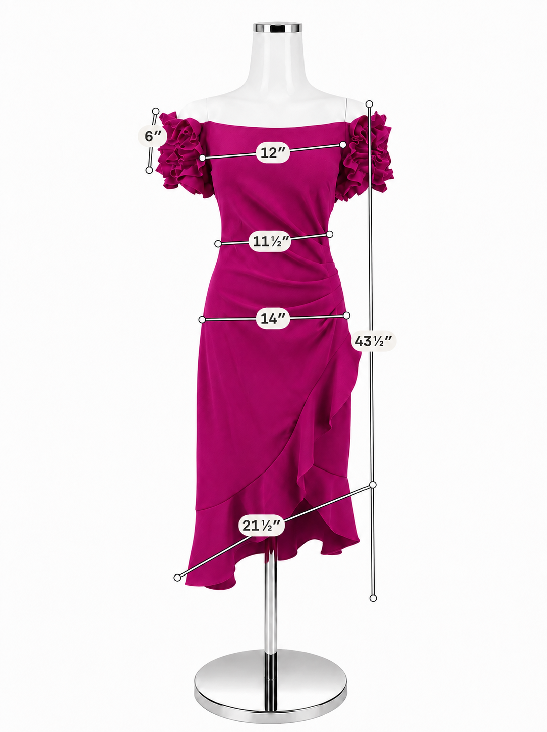 Xscape Ruffled One-Shoulder Scuba Crepe Midi Dress Fuchsia Size 6 NWT