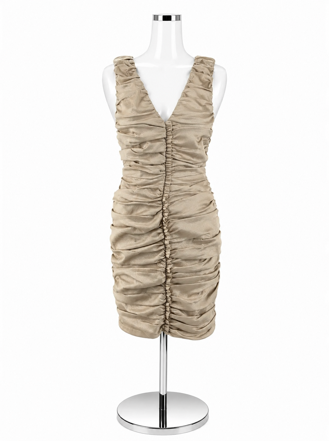Calvin Klein Beige Ruched V-Neck Bodycon Dress Size 6