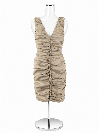 Calvin Klein Beige Ruched V-Neck Bodycon Dress Size 6