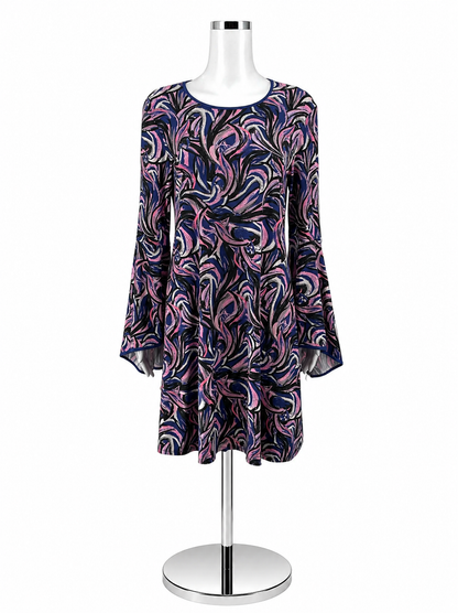 Taylor Purple &amp; Black Abstract Print Bell Sleeve Tunic Dress Size 6