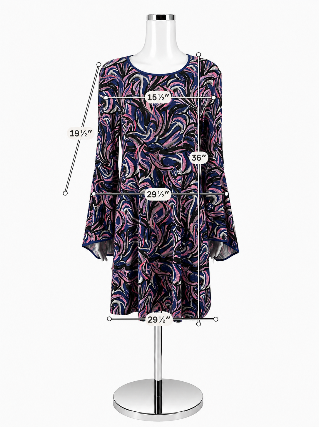 Taylor Purple &amp; Black Abstract Print Bell Sleeve Tunic Dress Size 6