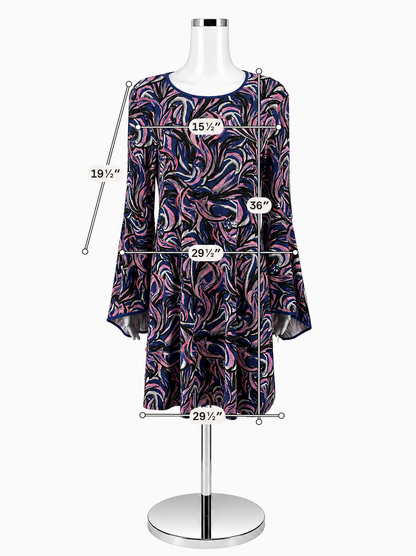 Taylor Purple &amp; Black Abstract Print Bell Sleeve Tunic Dress Size 6