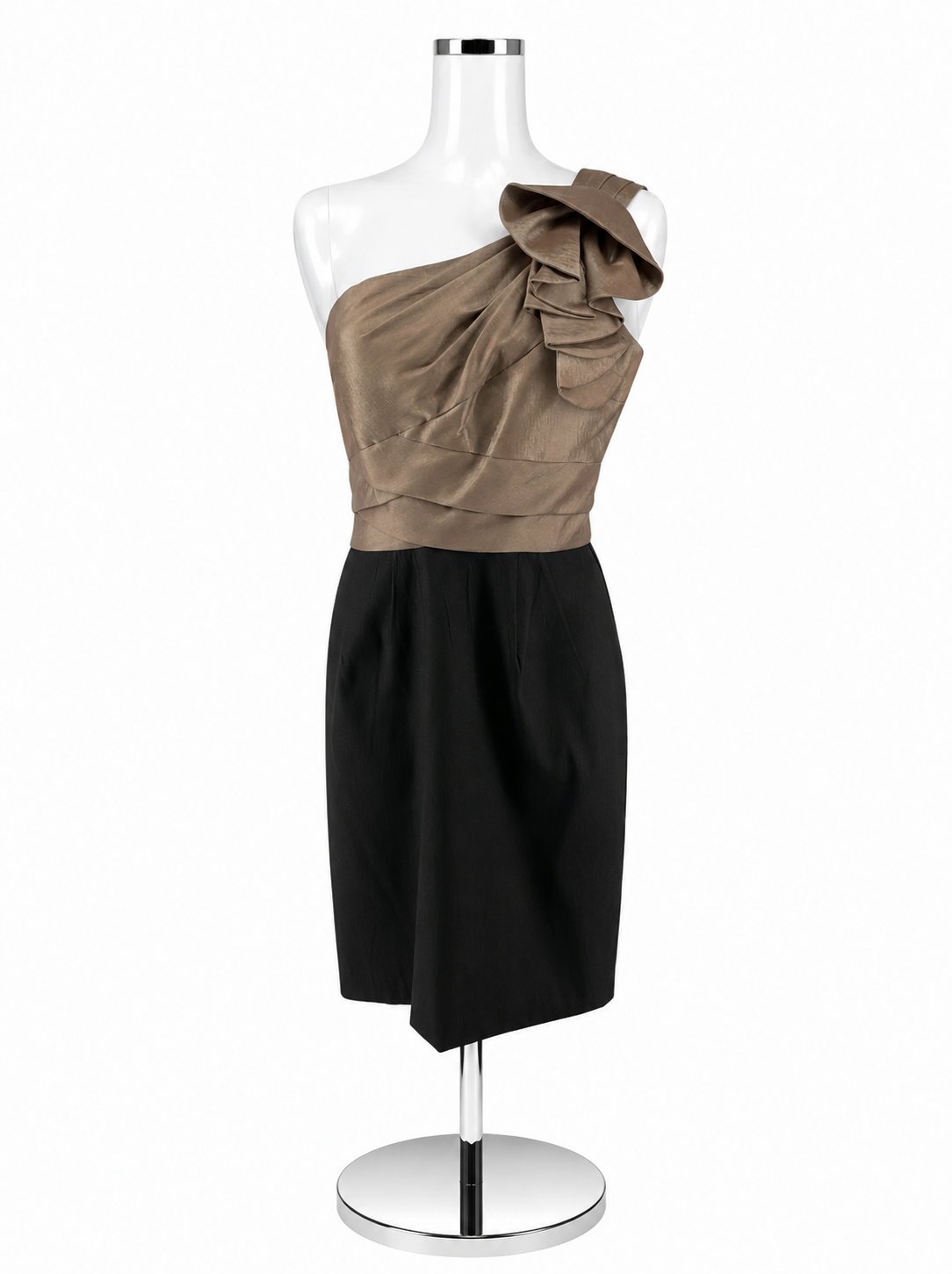 London Times One Shoulder Color Block Draped Sheath Dress Size Small