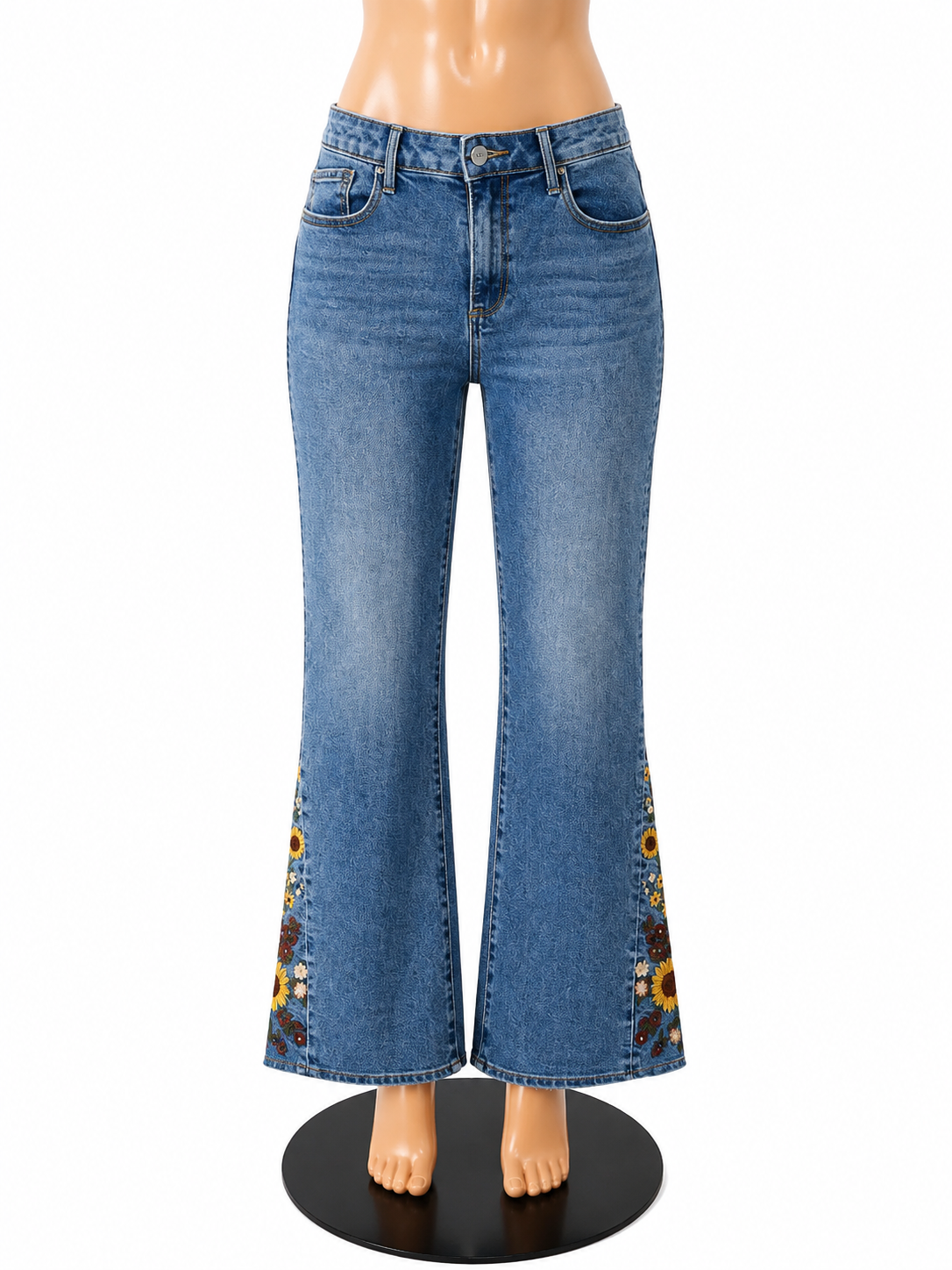 Driftwood Clara Floral Embroidered Flare Jeans Size 14