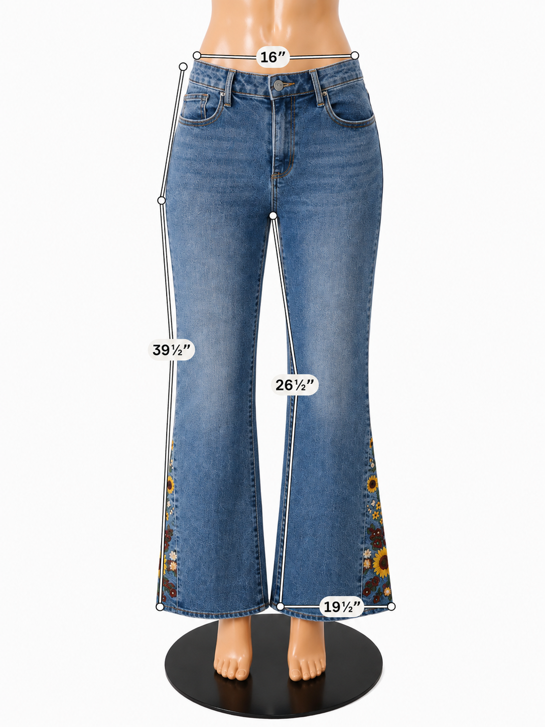 Driftwood Clara Floral Embroidered Flare Jeans Size 14