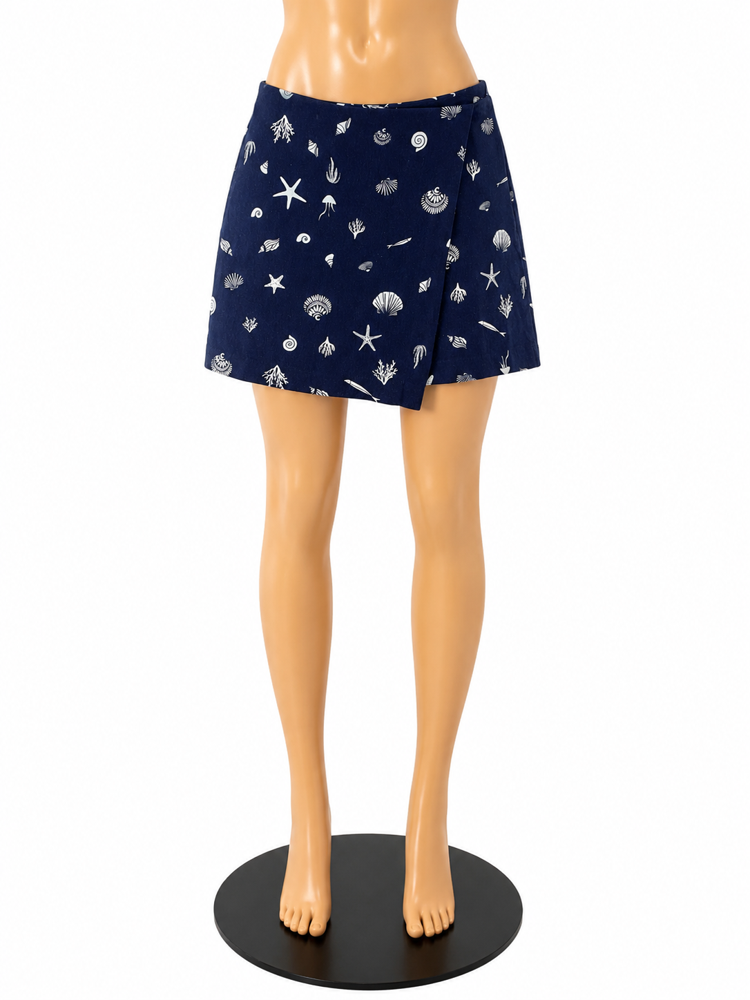 A New Day Seashell Print Linen Blend Skort Navy Blue Size 12
