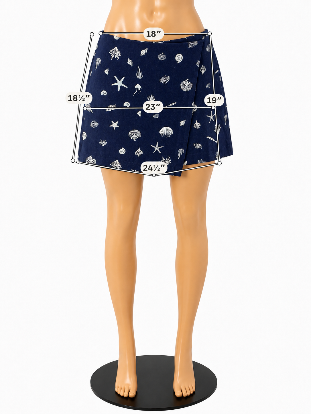 A New Day Seashell Print Linen Blend Skort Navy Blue Size 12
