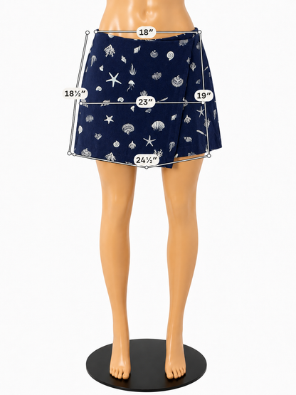 A New Day Seashell Print Linen Blend Skort Navy Blue Size 12