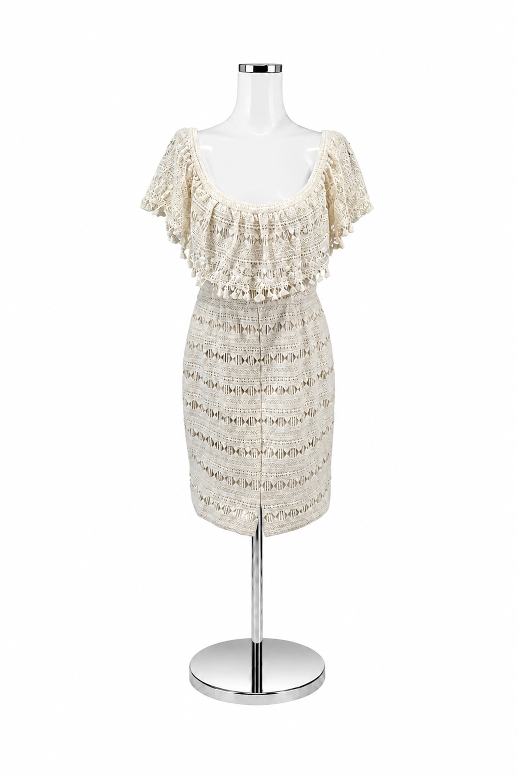 Tracy Reese Cream Crochet Lace Fringe Trim Sheath Dress Size 10