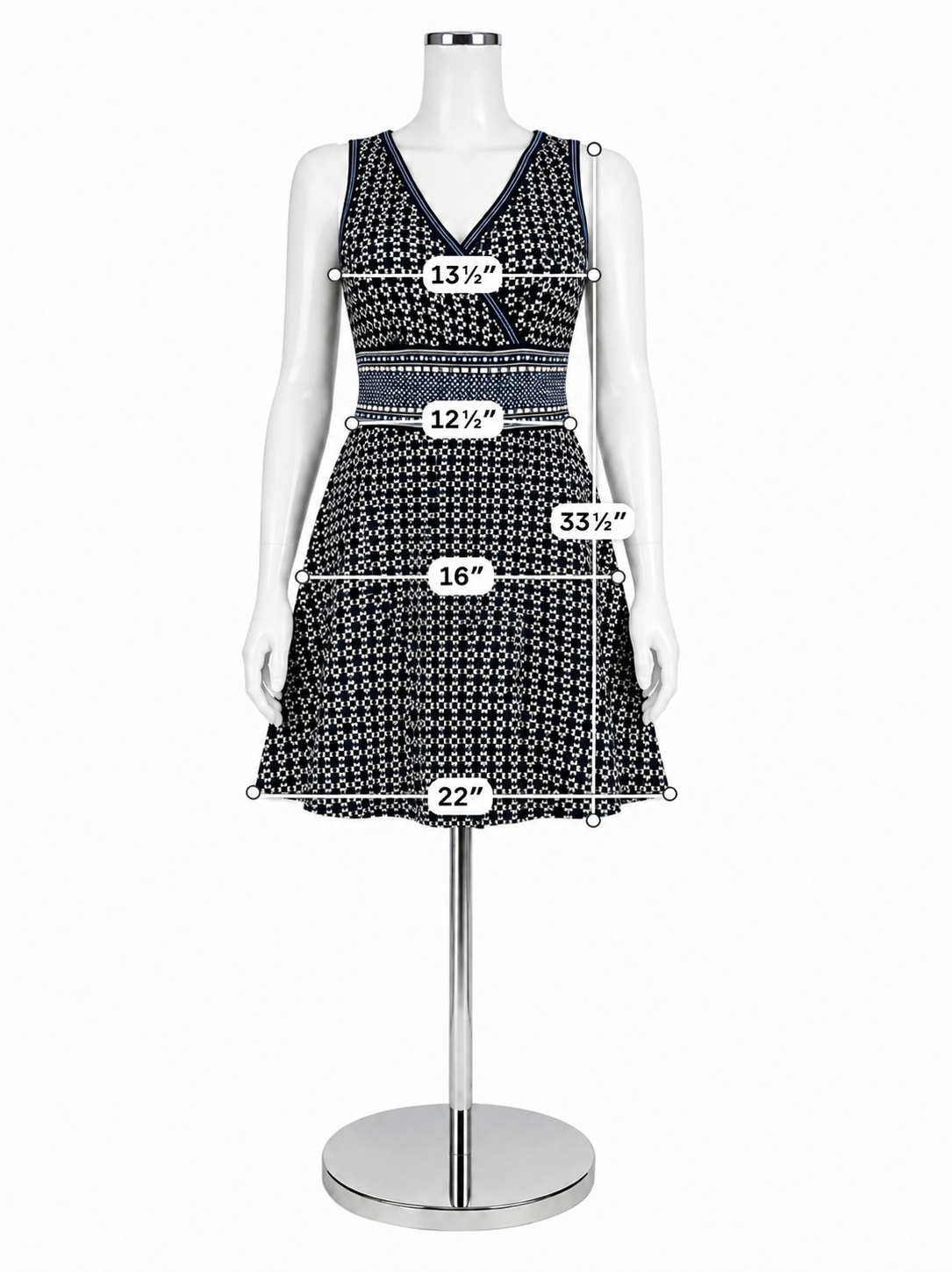NIC + ZOE Navy Mosaic Print Surplice Fit &amp;amp; Flare Knit Dress Size Small