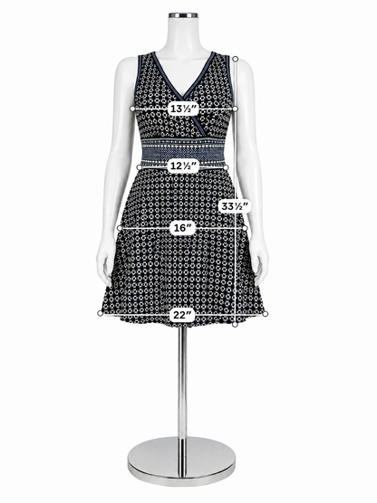 NIC + ZOE Navy Mosaic Print Surplice Fit &amp;amp; Flare Knit Dress Size Small