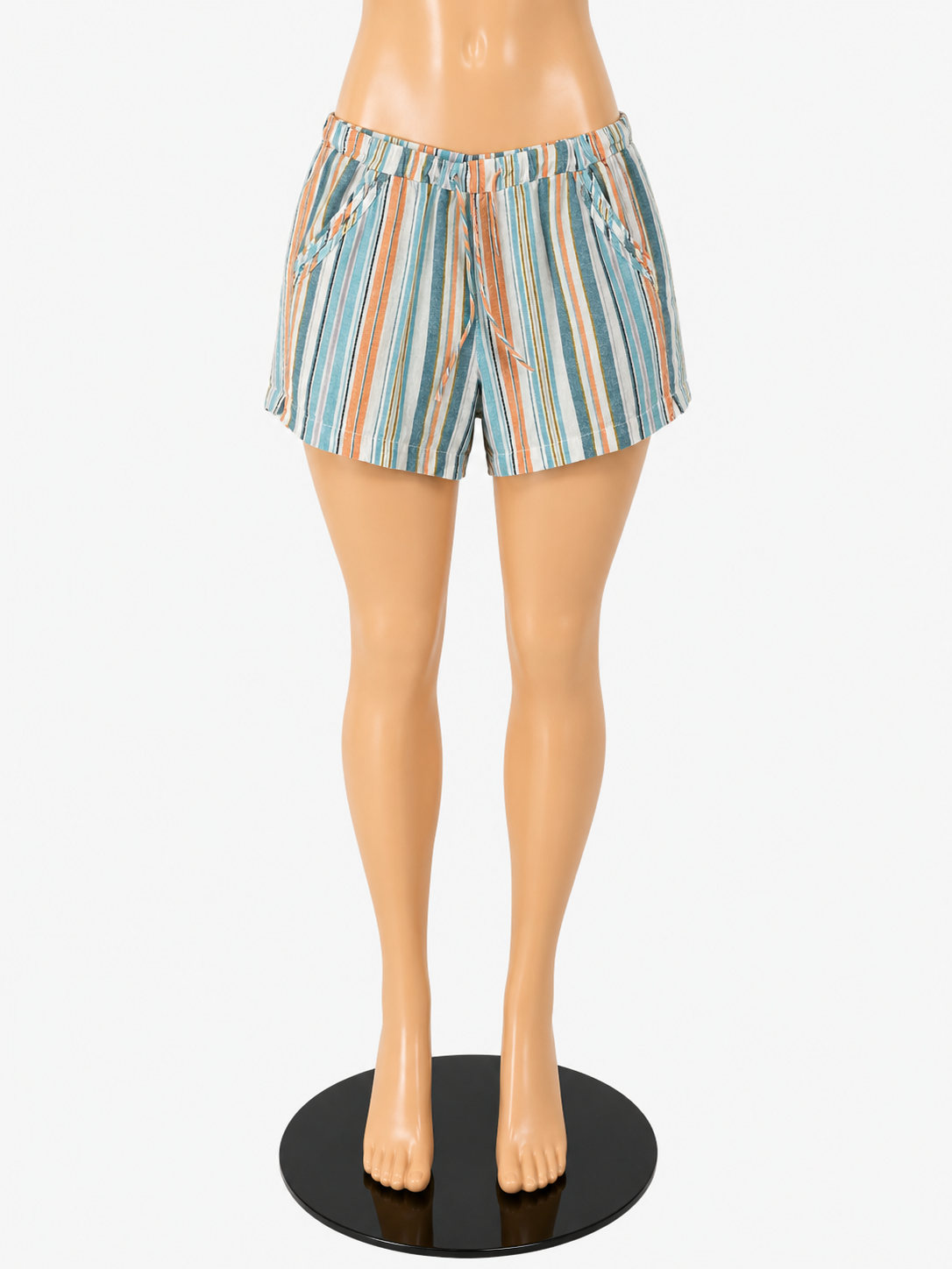 Briggs Striped Linen Blend Pull-On Shorts | Size L | Blue, Orange, White