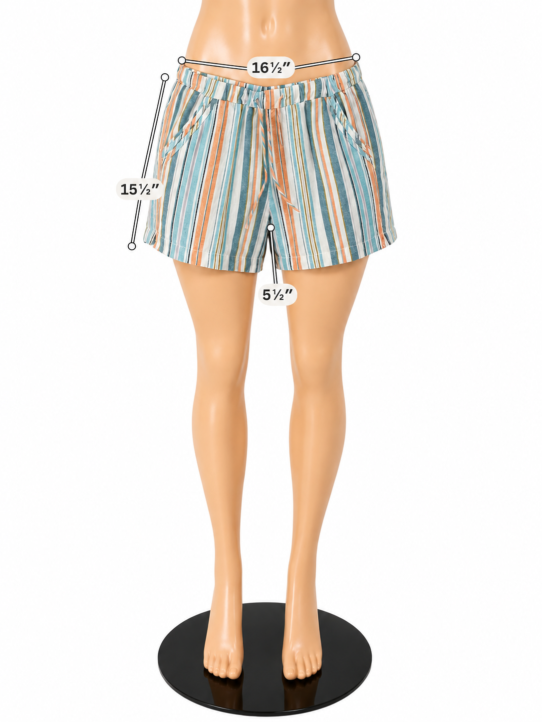 Briggs Striped Linen Blend Pull-On Shorts | Size L | Blue, Orange, White