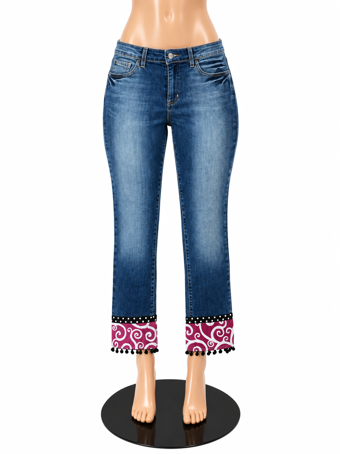 Gap Jeans Womens 10 Regular Boot Cut Upcycled Custom Cuff Y2K Pink Swirl Pre-Owned