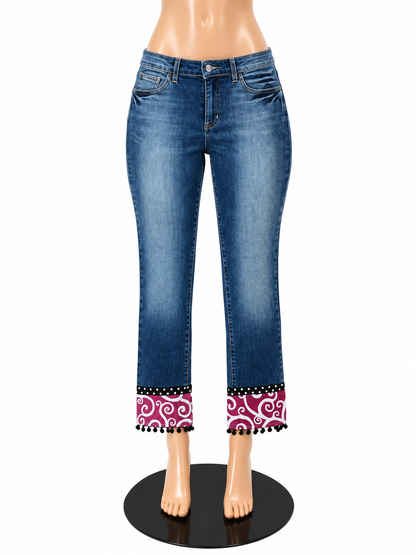 Gap Jeans Womens 10 Regular Boot Cut Upcycled Custom Cuff Y2K Pink Swirl Pre-Owned
