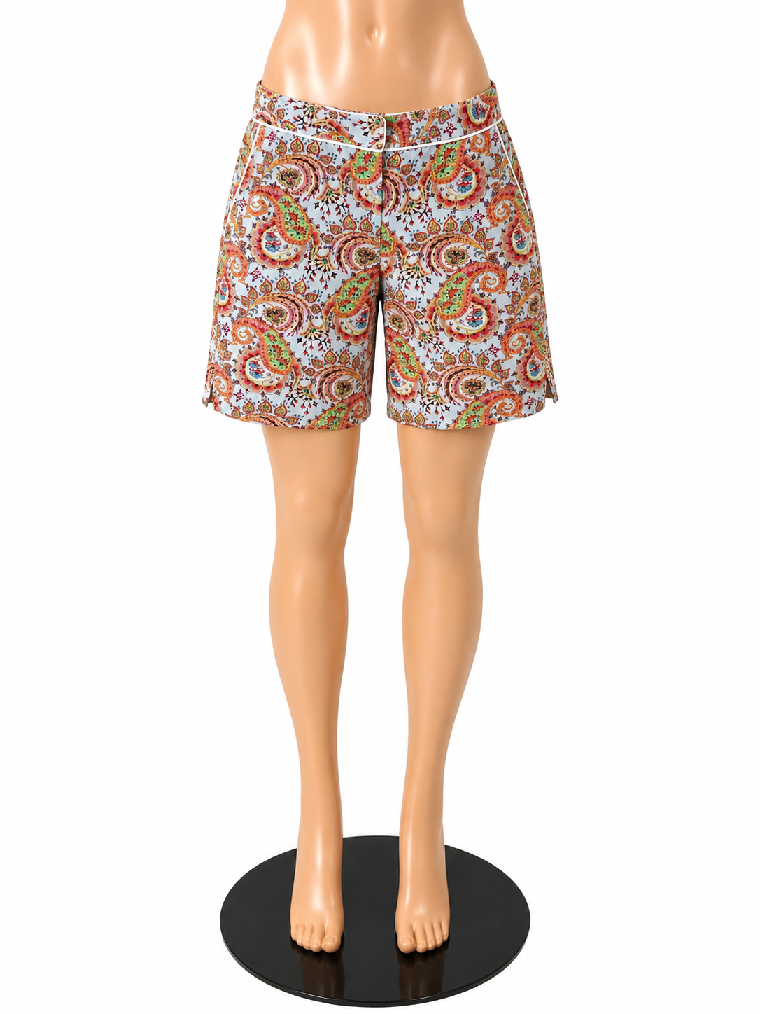 Liz Claiborne Paisley Print Mid-Rise Shorts Size 12 | White &amp; Coral