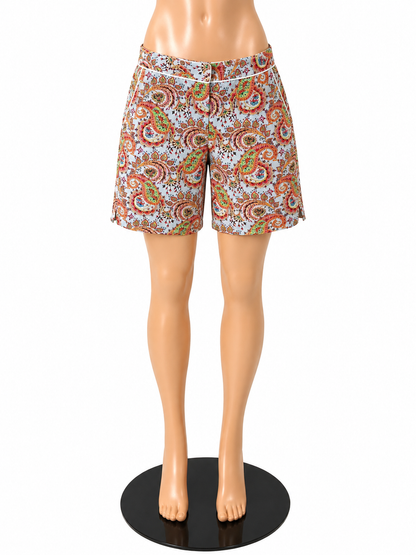 Liz Claiborne Paisley Print Mid-Rise Shorts Size 12 | White &amp; Coral