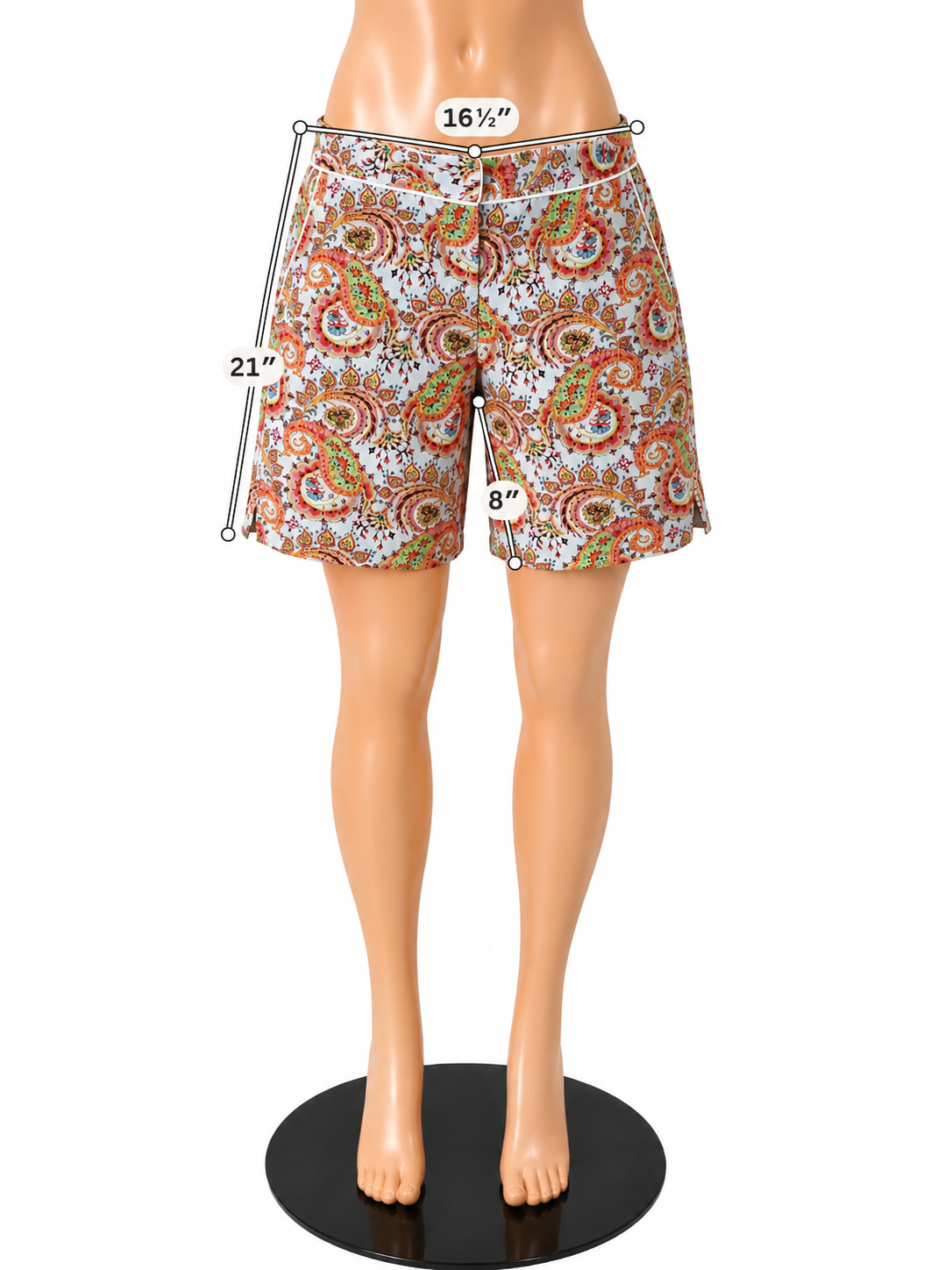Liz Claiborne Paisley Print Mid-Rise Shorts Size 12 | White &amp; Coral