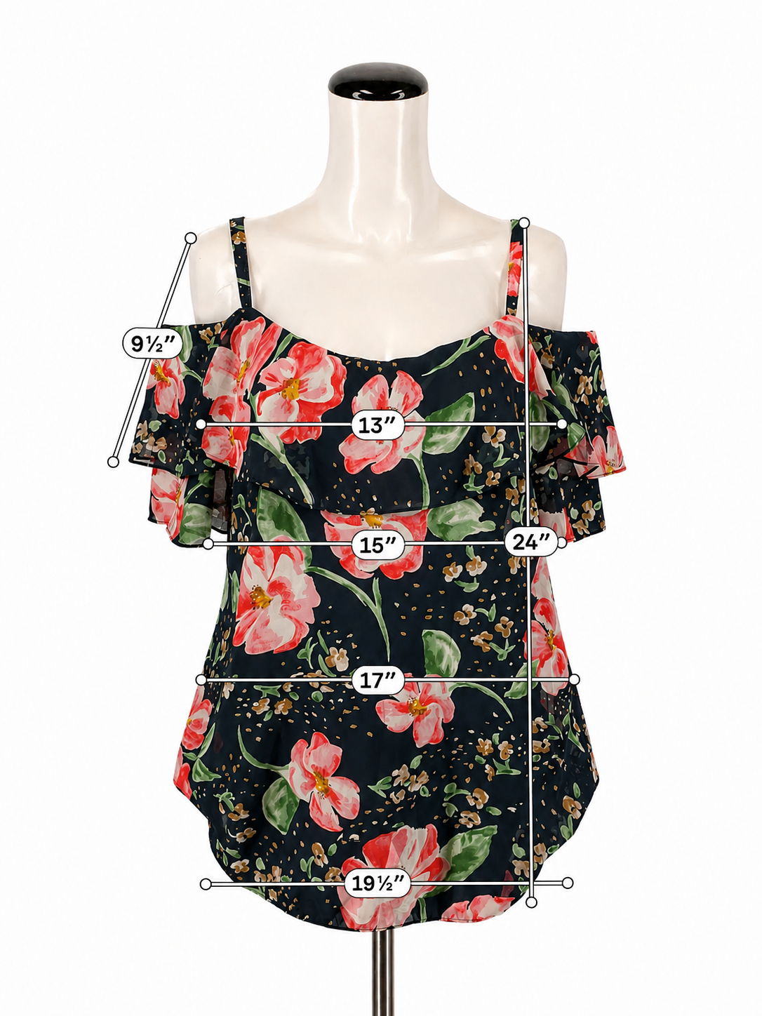 cabi Ruffle Top Floral Cold Shoulder Blouse Size S Style 5220