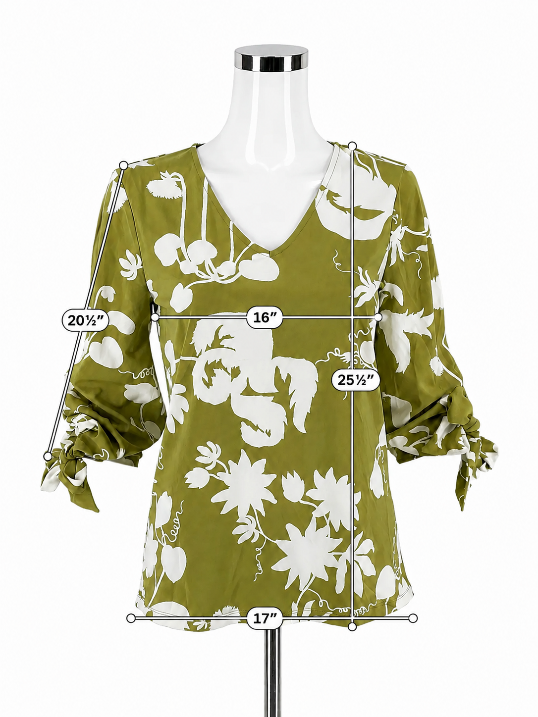 Ann Taylor Green Floral Tie Sleeve V-Neck Blouse Size XS - ONLINE ONLY