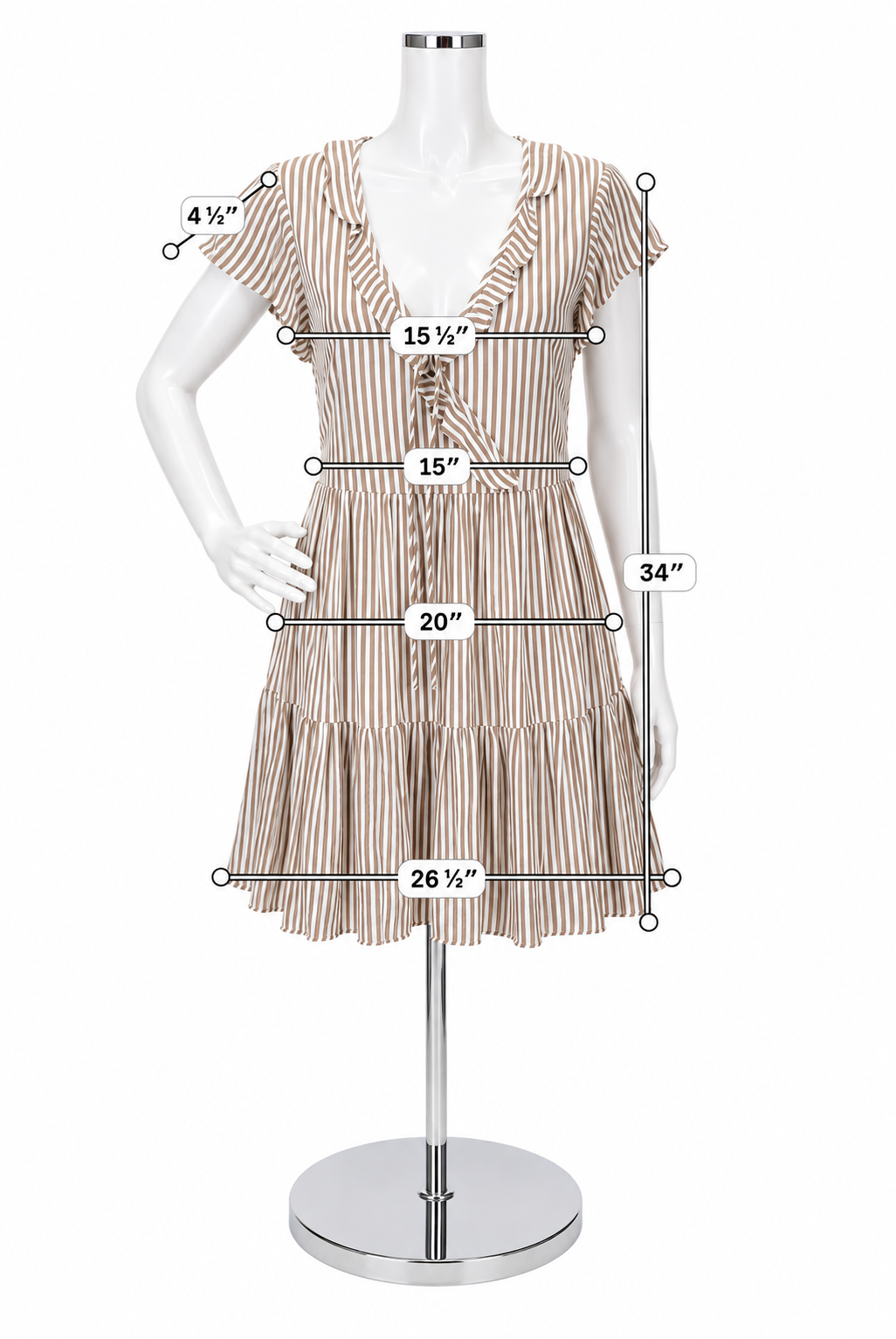 Altar’d State Taupe &amp; White Striped Short Sleeve Dress – Women’s Size XS - ONLINE ONLY