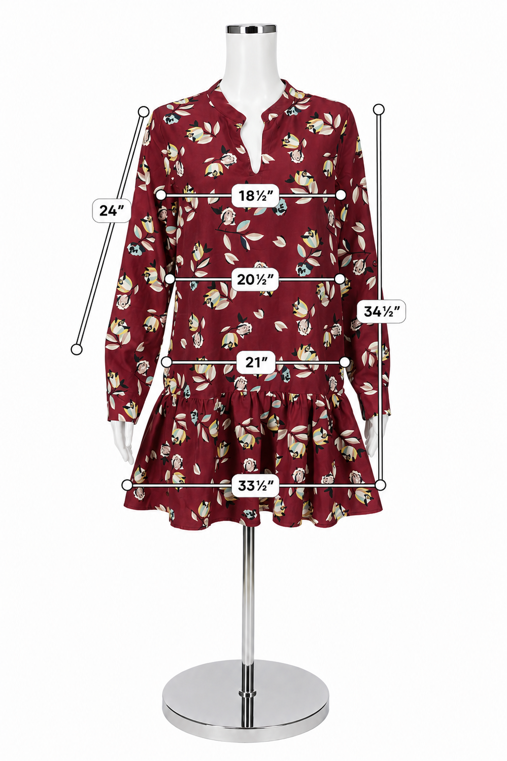 Joy Joy Maroon Multicolor Floral Long Sleeve Dress – Women’s Size Small – NWT - ONLINE ONLY