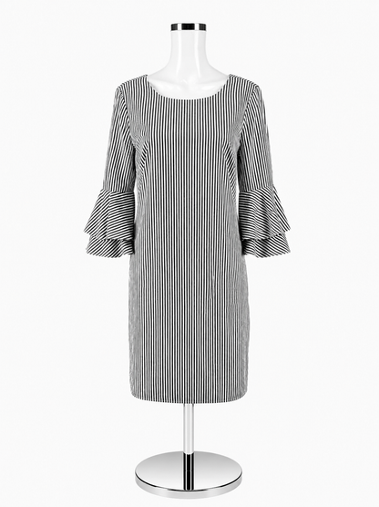 Cappagallo Gray &amp; White Striped Dress – Women’s Size 6