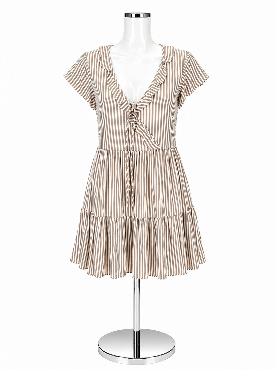 Altar’d State Taupe &amp; White Striped Short Sleeve Dress – Women’s Size XS - ONLINE ONLY