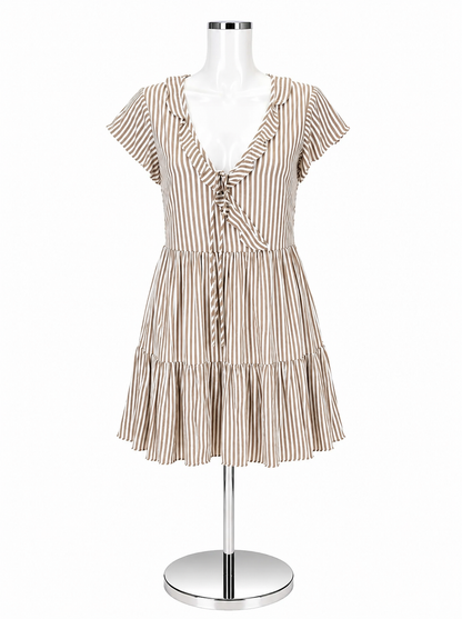 Altar’d State Taupe &amp; White Striped Short Sleeve Dress – Women’s Size XS - ONLINE ONLY