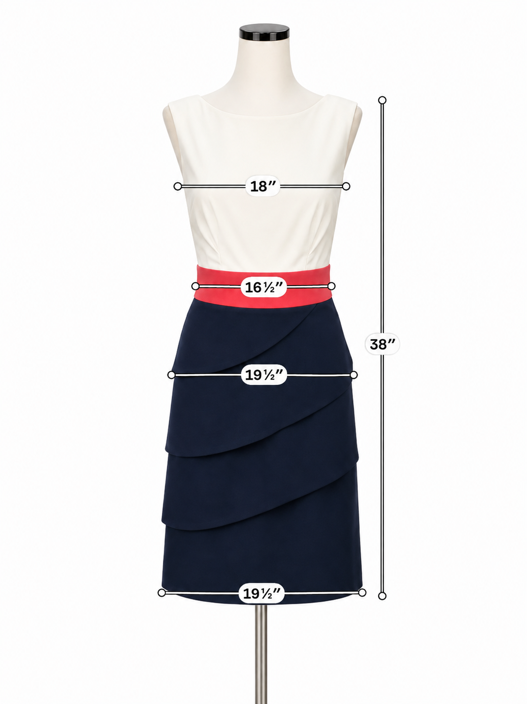 Connected Apparel Tiered Colorblock Sheath Dress Navy Coral Ivory Size 12 - ONLINE ONLY