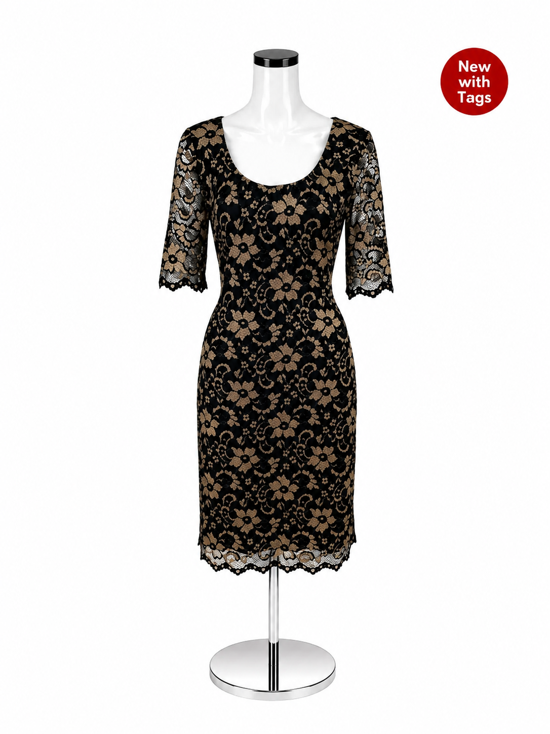 Belle Badgley Mischka Black Floral Lace Sheath Cocktail Dress NWT Size 6 - ONLINE ONLY