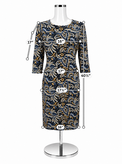 J.McLaughlin Black, Blue &amp; Tan Paisley 3/4 Sleeve Dress – Size Large - ONLINE ONLY