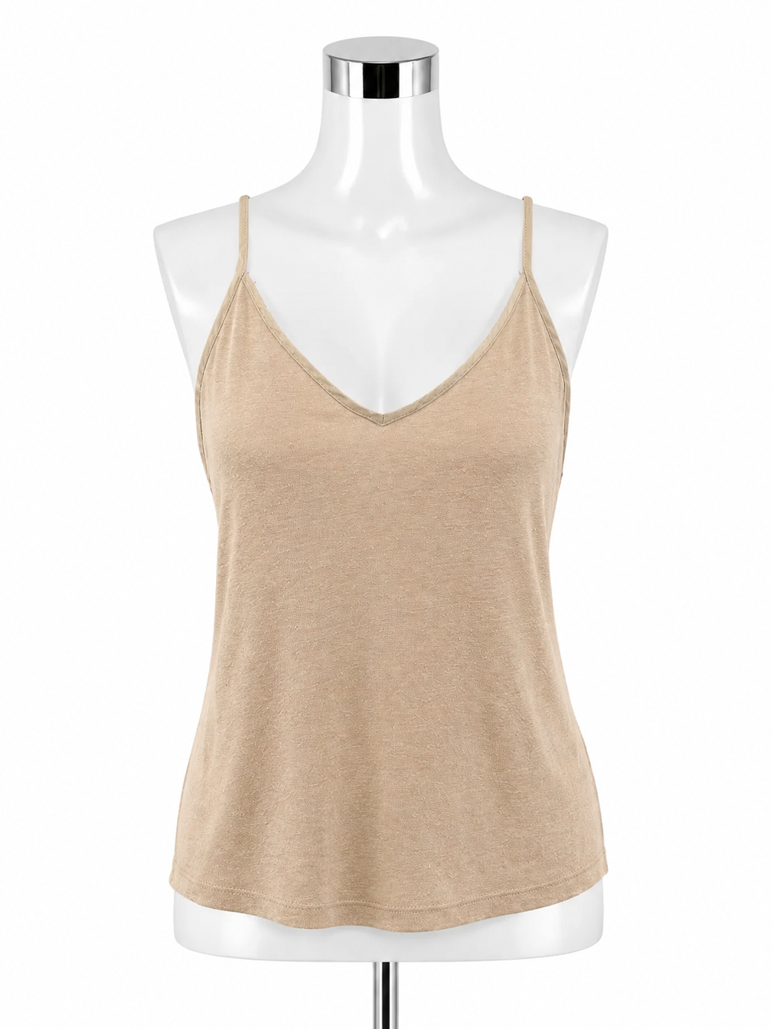 Zara Women’s Size Small Beige Linen Spaghetti Strap Top - ONLINE ONLY