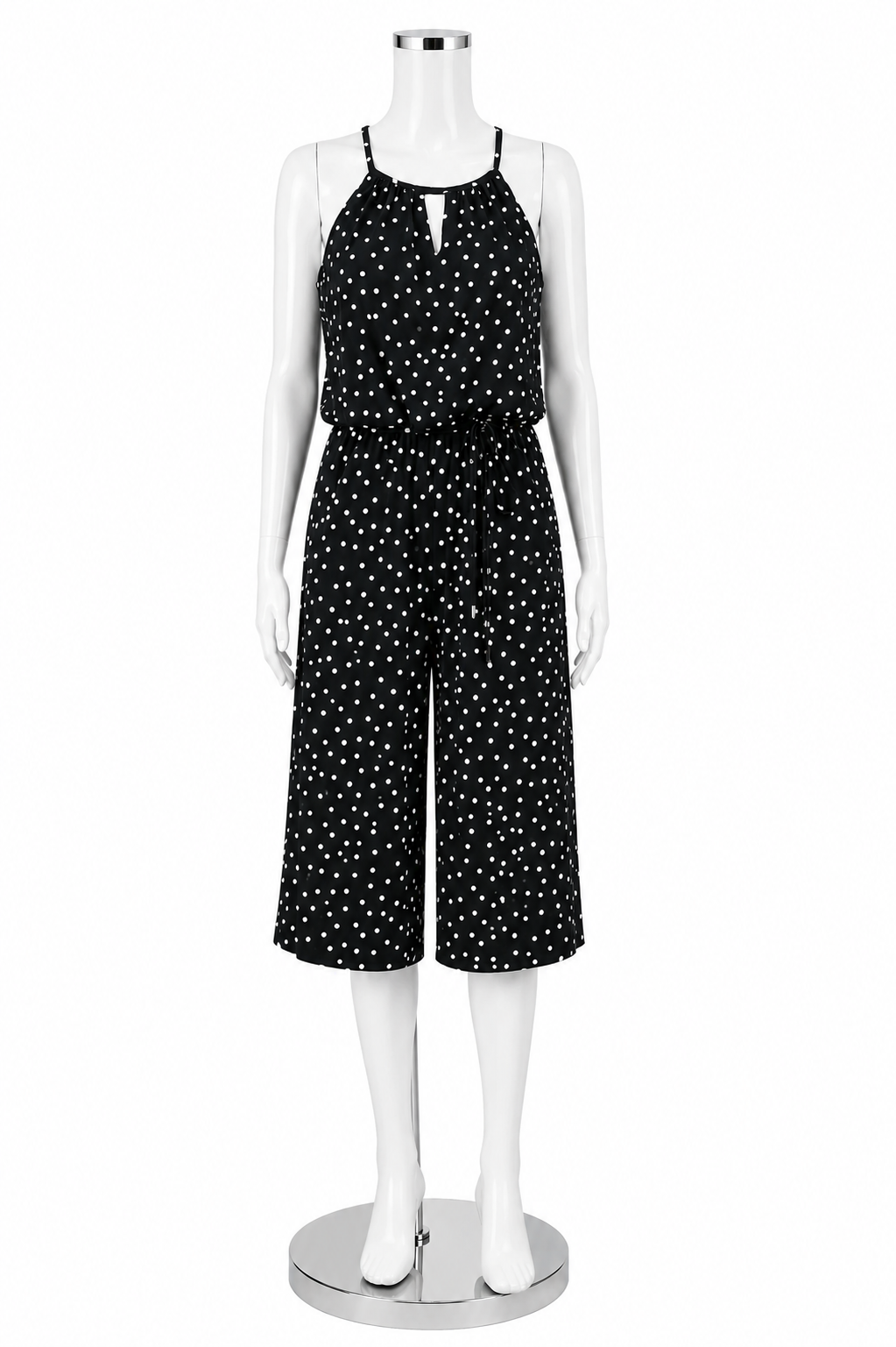 London Times Navy &amp; White Polka Dot Halter Jump Suit – Women’s Size 6 Petite - ONLINE ONLY