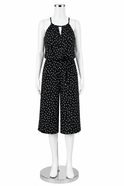 London Times Navy &amp; White Polka Dot Halter Jump Suit – Women’s Size 6 Petite - ONLINE ONLY