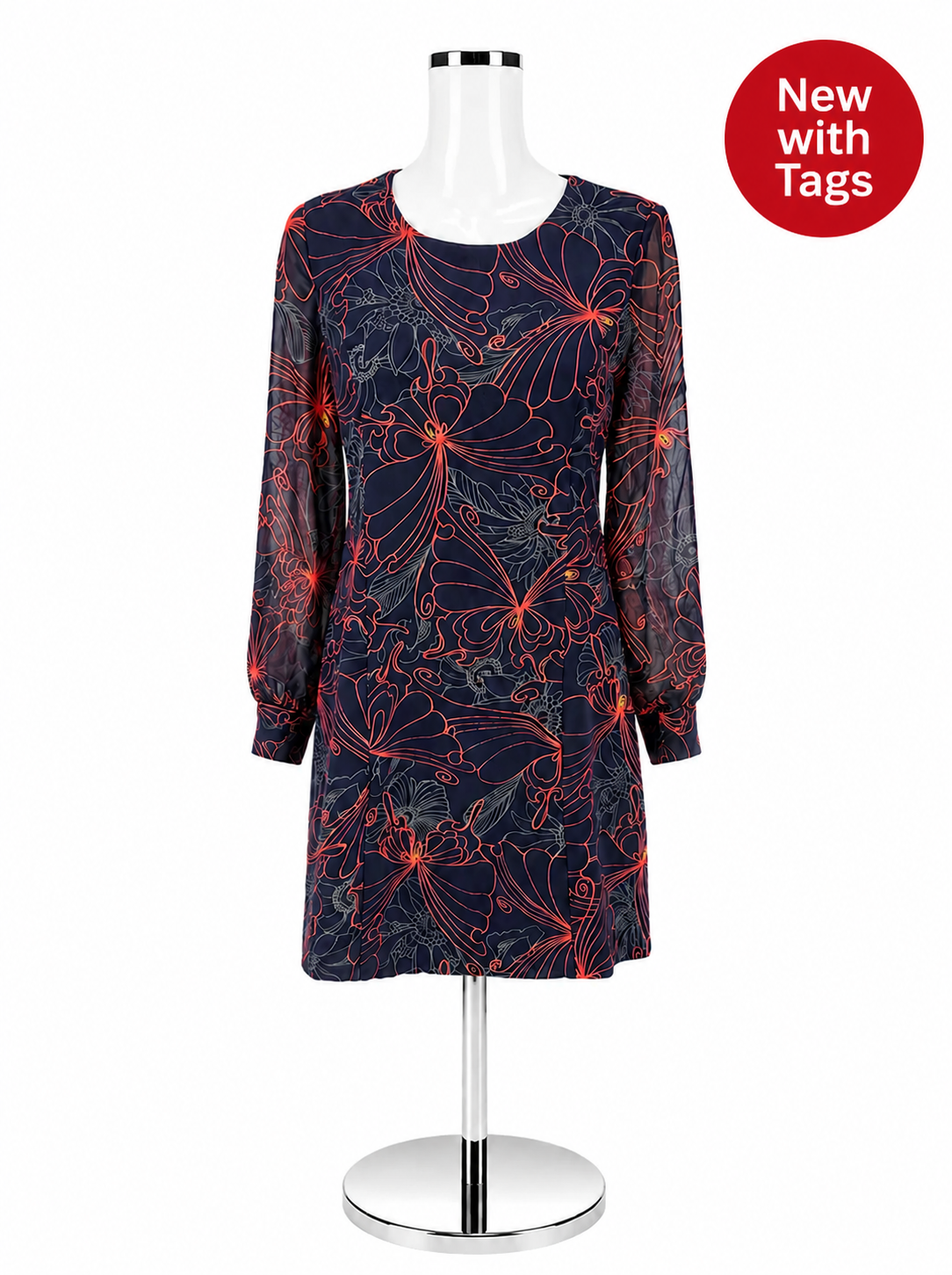 Julie Brown Navy Butterfly Print Dress – Women’s Size 4 – New With Tags - ONLINE ONLY