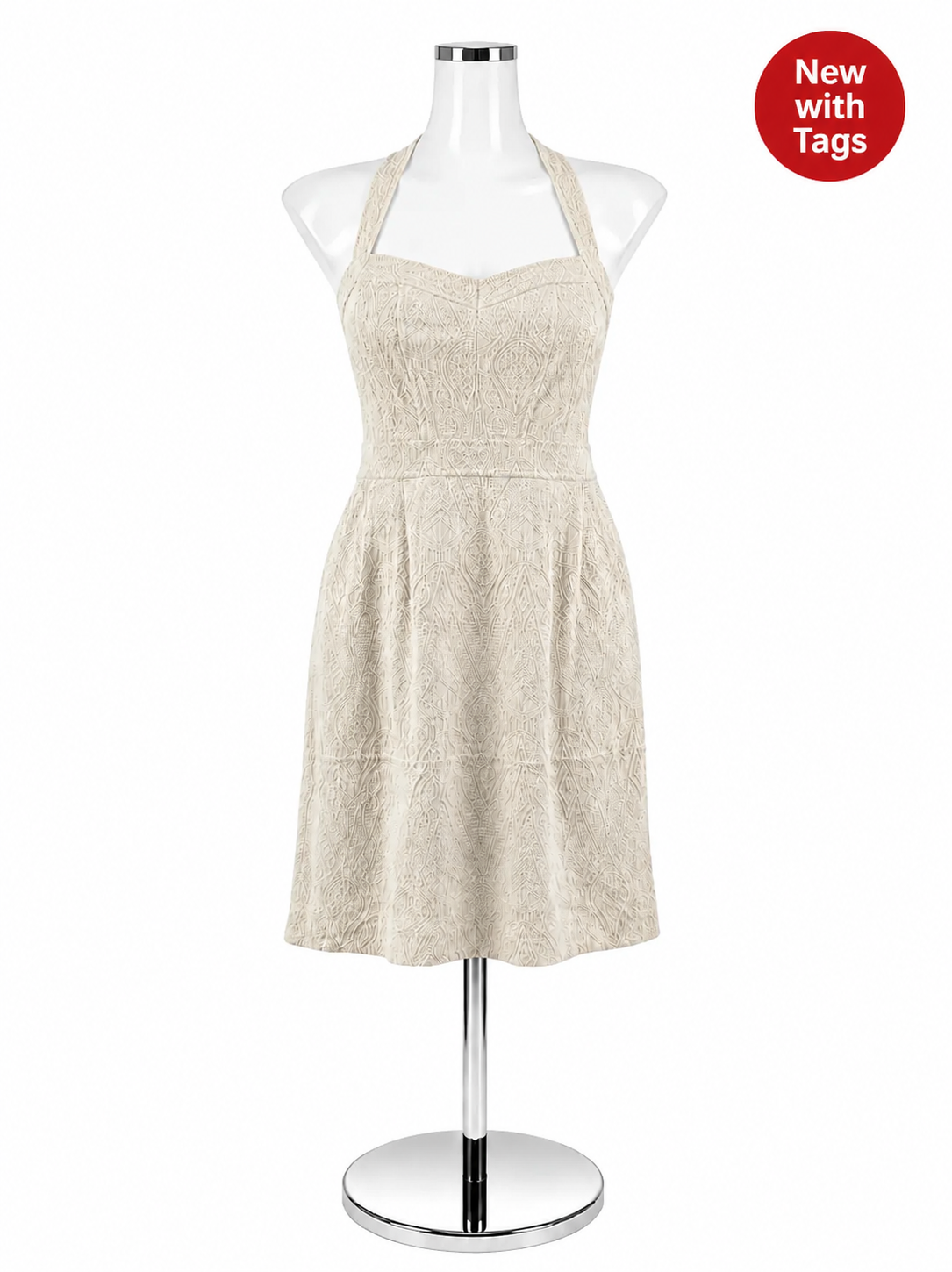 Nanette Lepore Foxy Jacquard Dress White Criss Cross Back Fit &amp; Flare Size 4 NWT - ONLINE ONLY