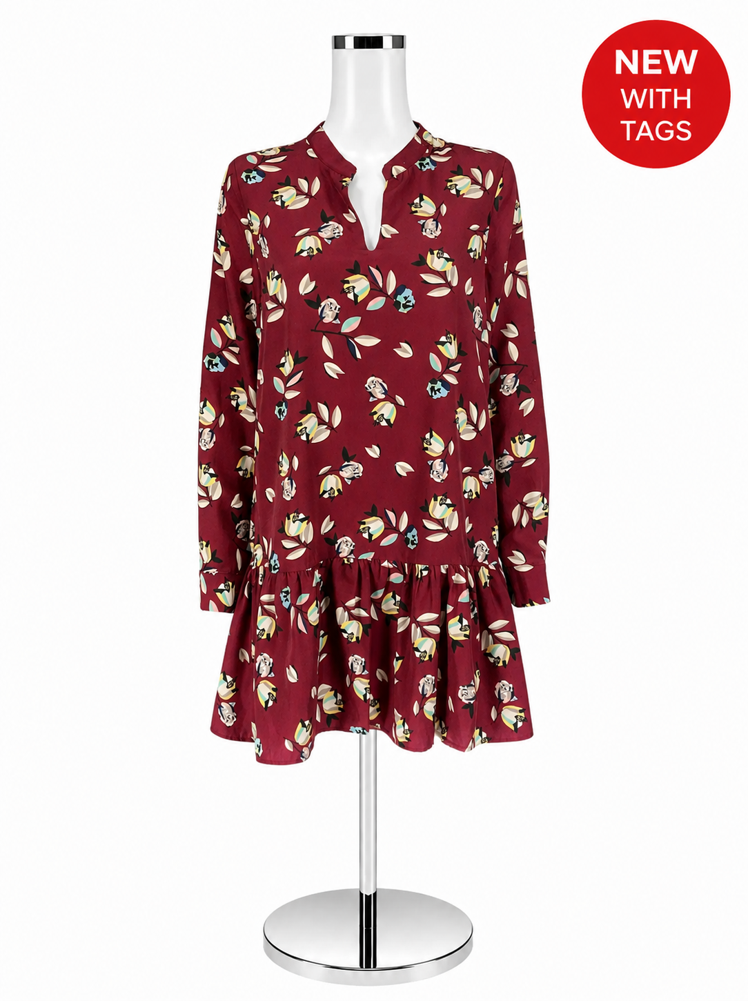 Joy Joy Maroon Multicolor Floral Long Sleeve Dress – Women’s Size Small – NWT - ONLINE ONLY