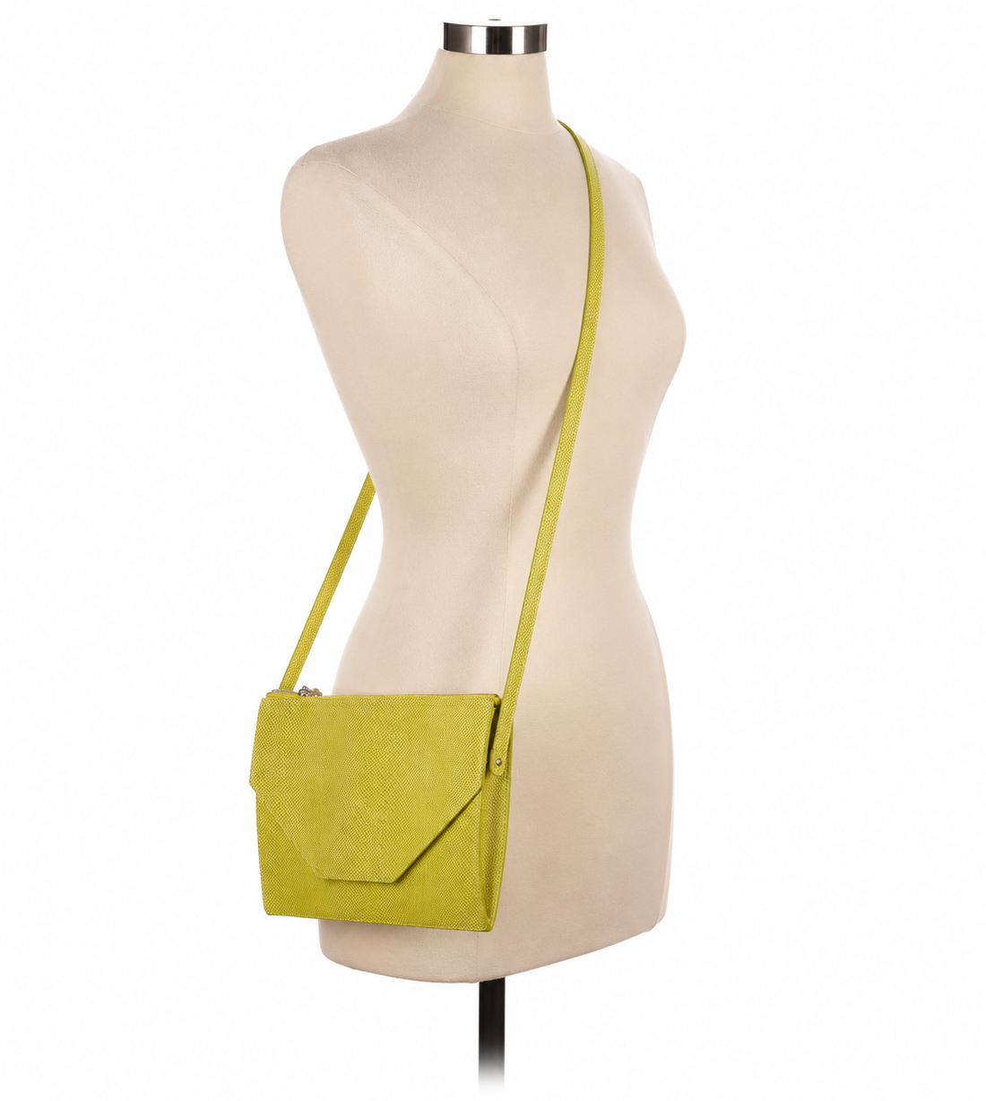 Eric Javits Yellow Lizard Embossed Leather Crossbody Purse | Envelope Style Bag