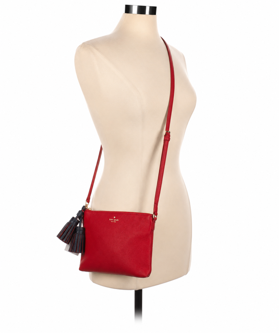 Kate Spade New York Red Pebbled Leather Tassel Crossbody Purse