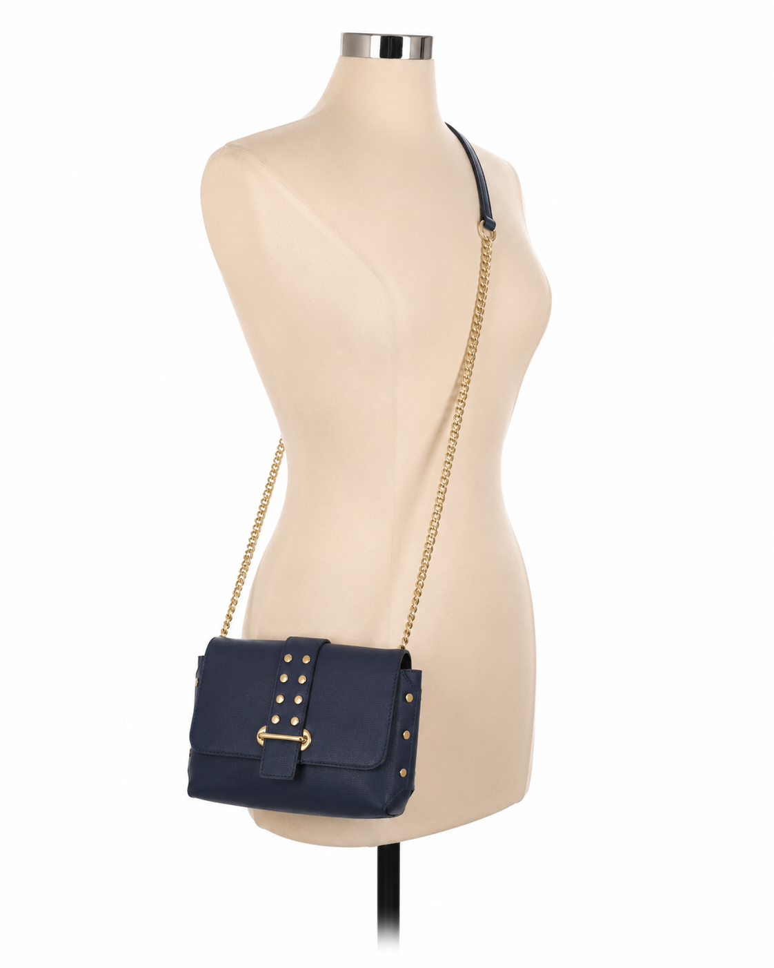 Gianni Bini Navy Blue Studded Crossbody Purse | Gold Chain Strap