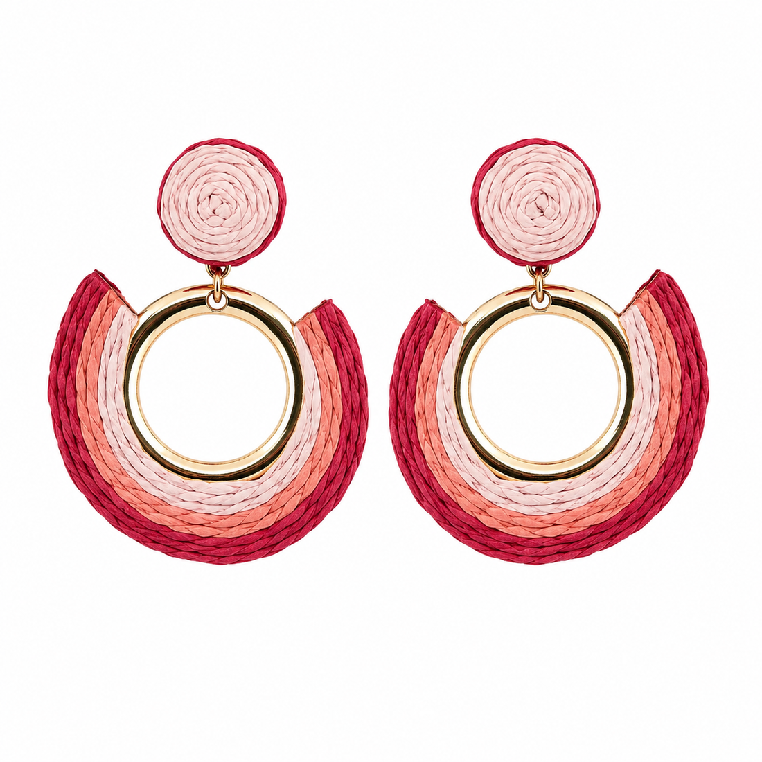 Boho Ombré Raffia Fringe Statement Earrings | Gold Tone