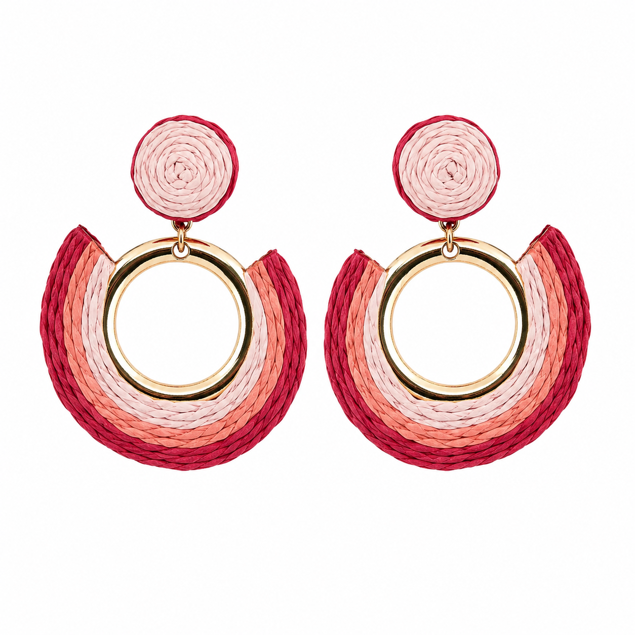 Boho Ombré Raffia Fringe Statement Earrings | Gold Tone