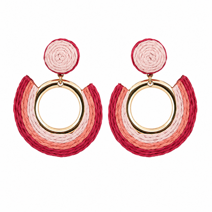 Boho Ombré Raffia Fringe Statement Earrings | Gold Tone