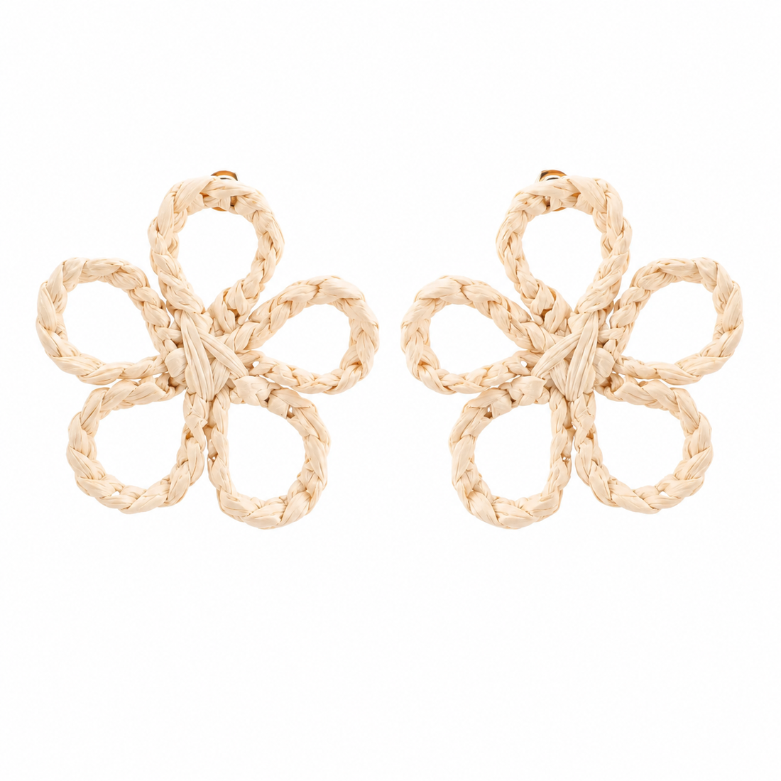 Artisan Raffia Blossom Hand-Crocheted Statement Earrings