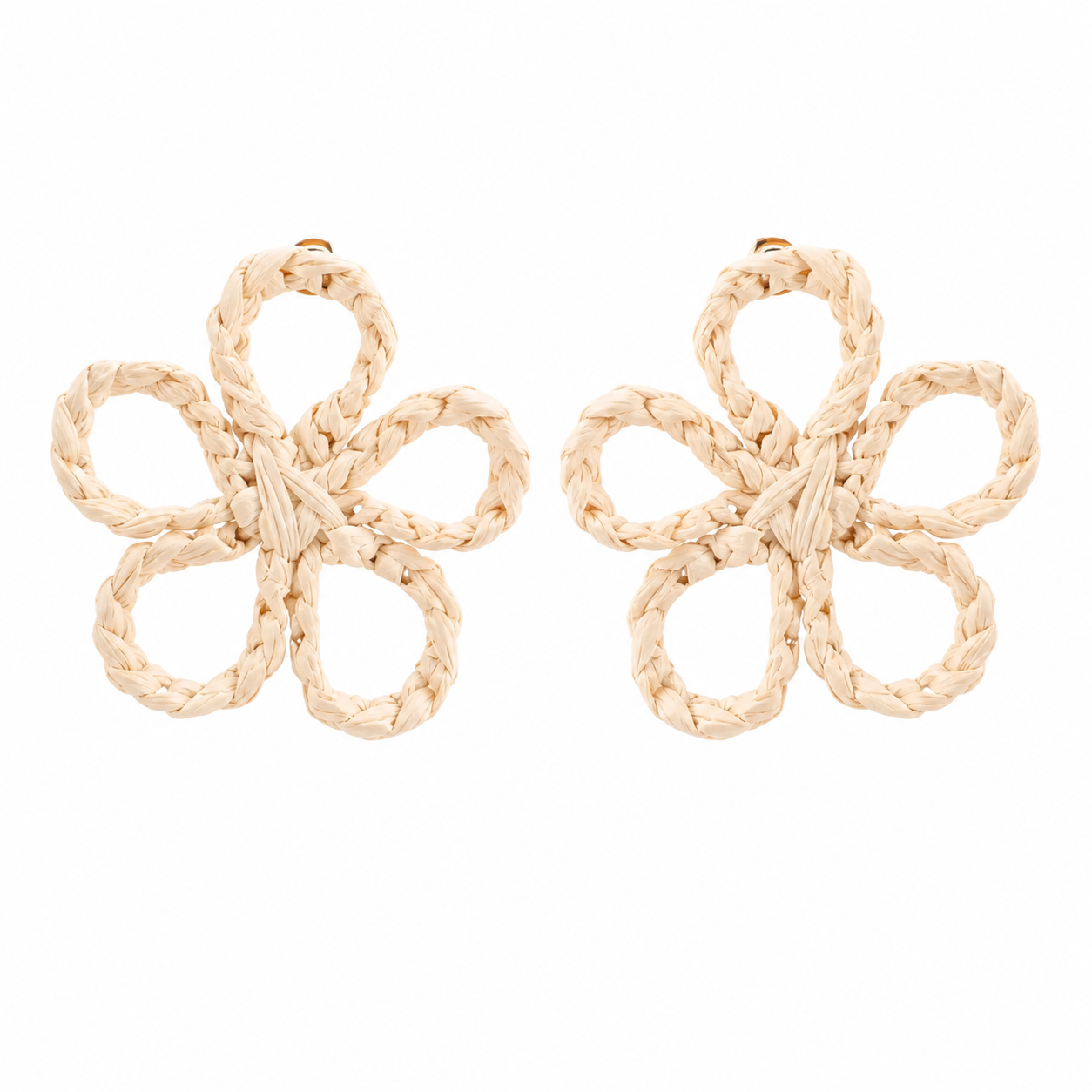 Artisan Raffia Blossom Hand-Crocheted Statement Earrings